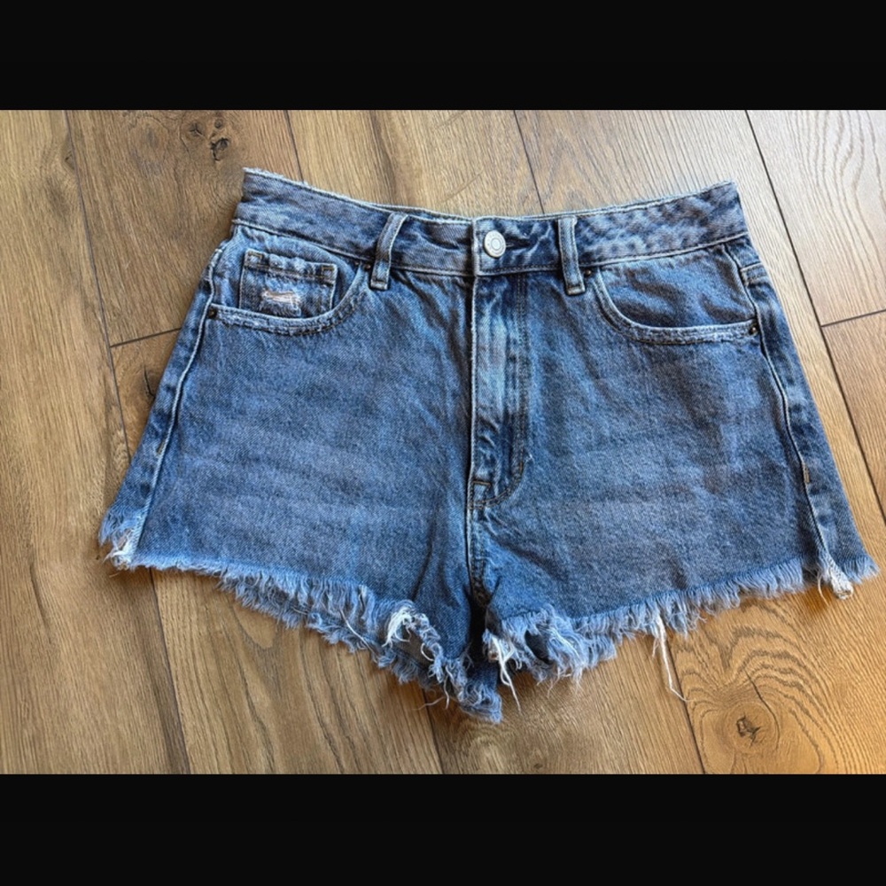 Denim High-Rise Frayed Hem Women's Shorts - Blue